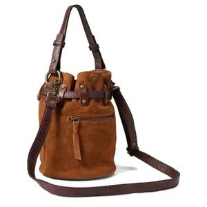 Free People Brown Suede Bucket Crossbody Bag with Dark Brown Straps